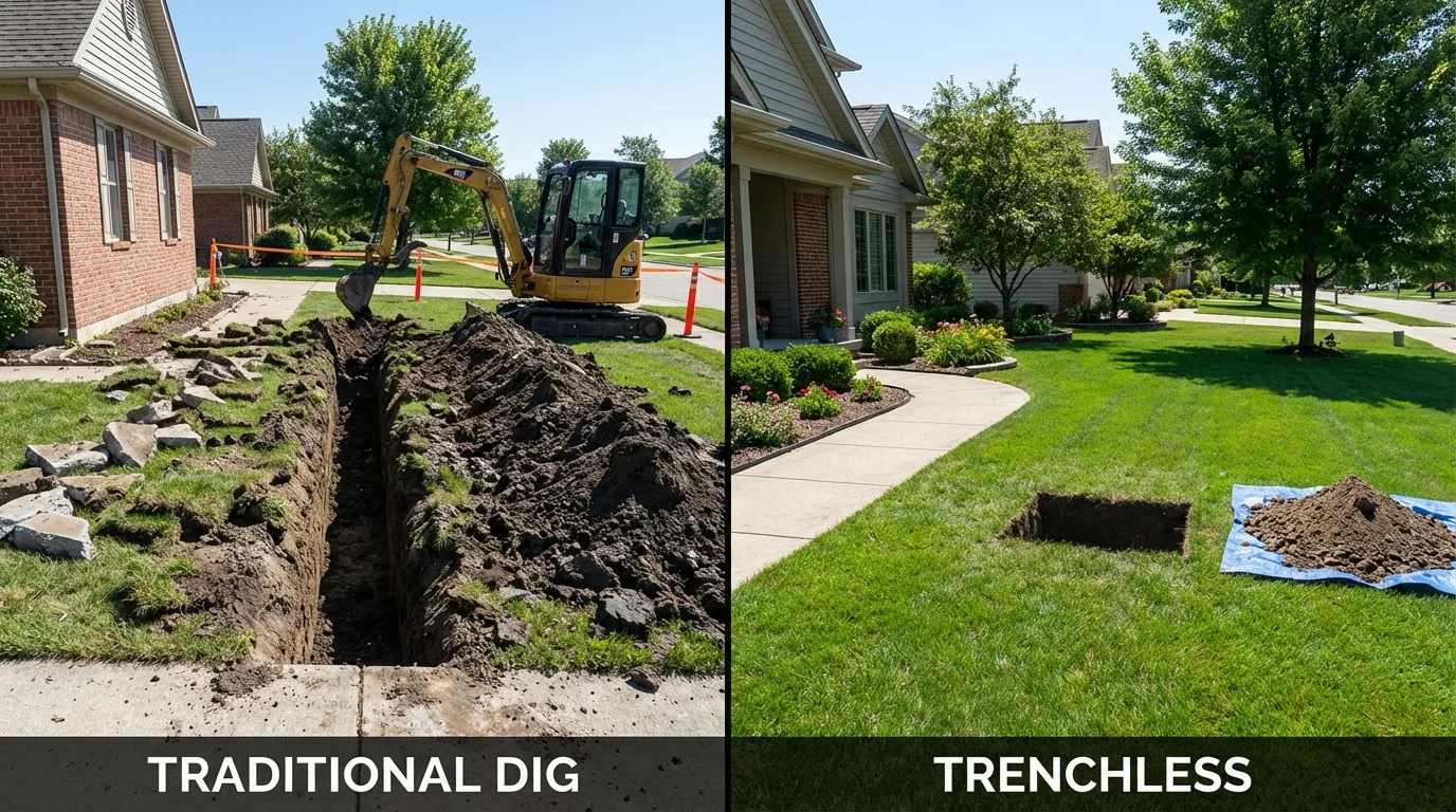 Trenchless sewer repair with minimal yard damage versus traditional excavation in Atoka, OK
